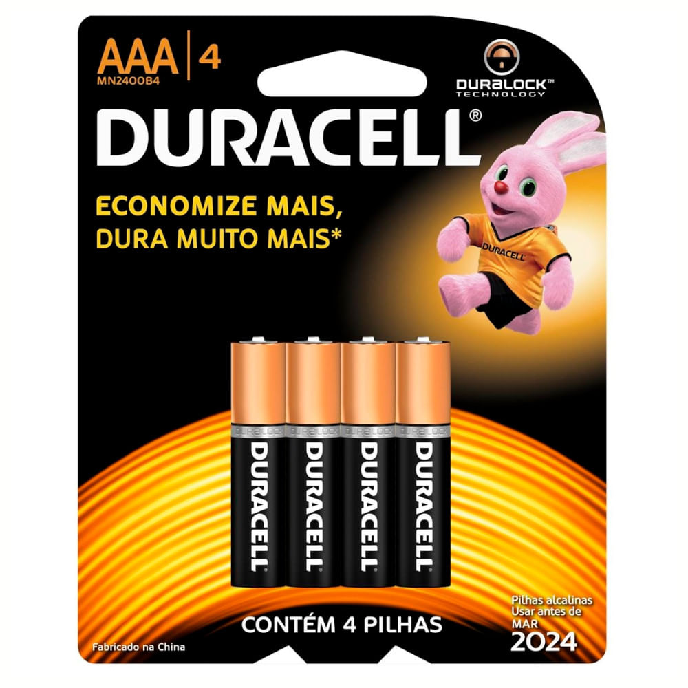 Pilha Duracell Alcalina Palito AAA | Com 4 Unidades