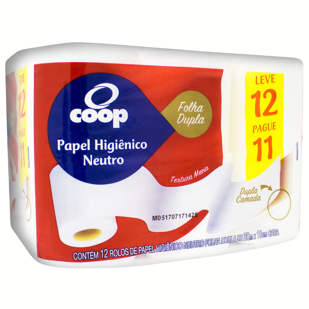 Papel Higiênico Folha Dupla Coop Leve 12 Pague 11 com 30 Metros