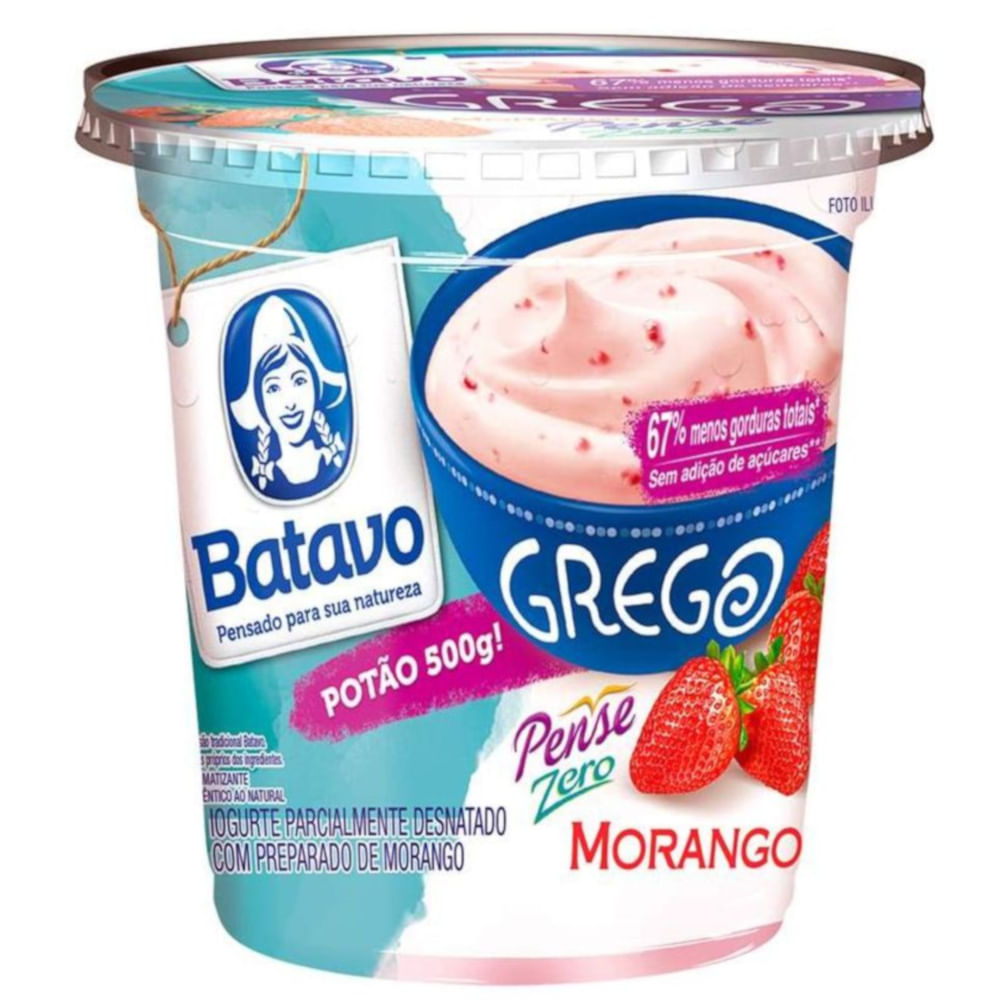 Iogurte grego pense zero sabor morango pote Batavo 500g