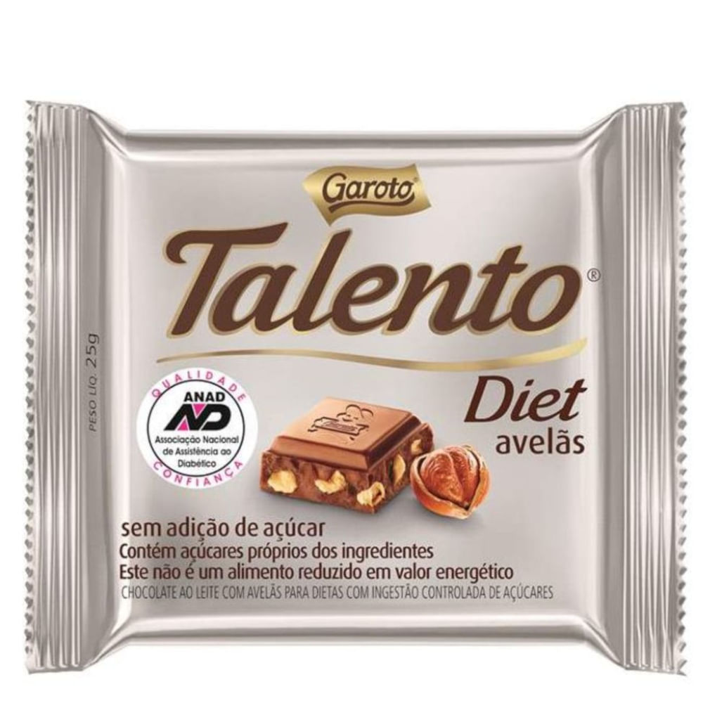 Chocolate Talento Diet ao Leite com Avelã 25g
