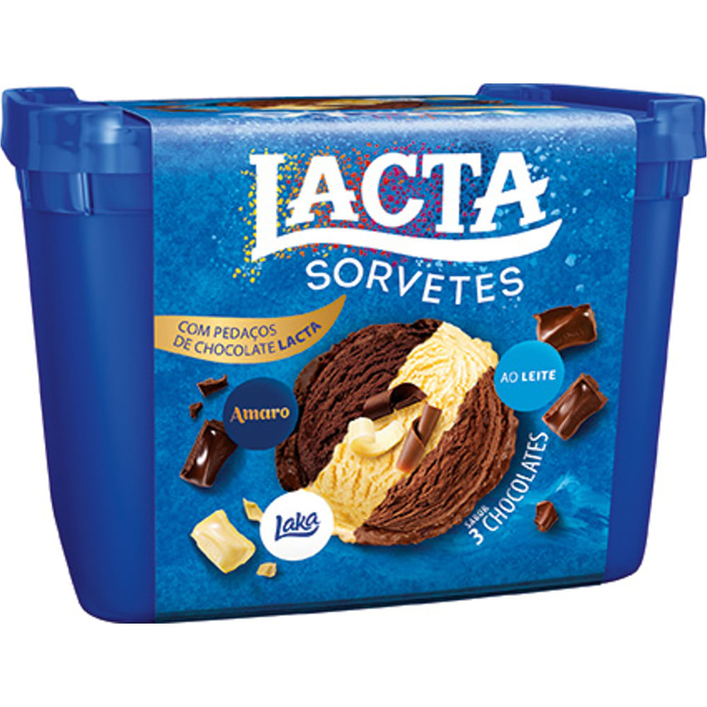 Sorvete 3 Chocolates Lacta 1.5 litros (Amargo, Laka e Ao Leite)