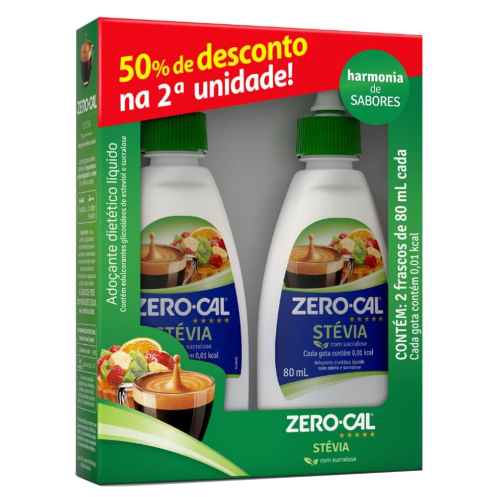 Adoçante Líquido Zero-Cal Stévia 80ml | Com 2 Unidades