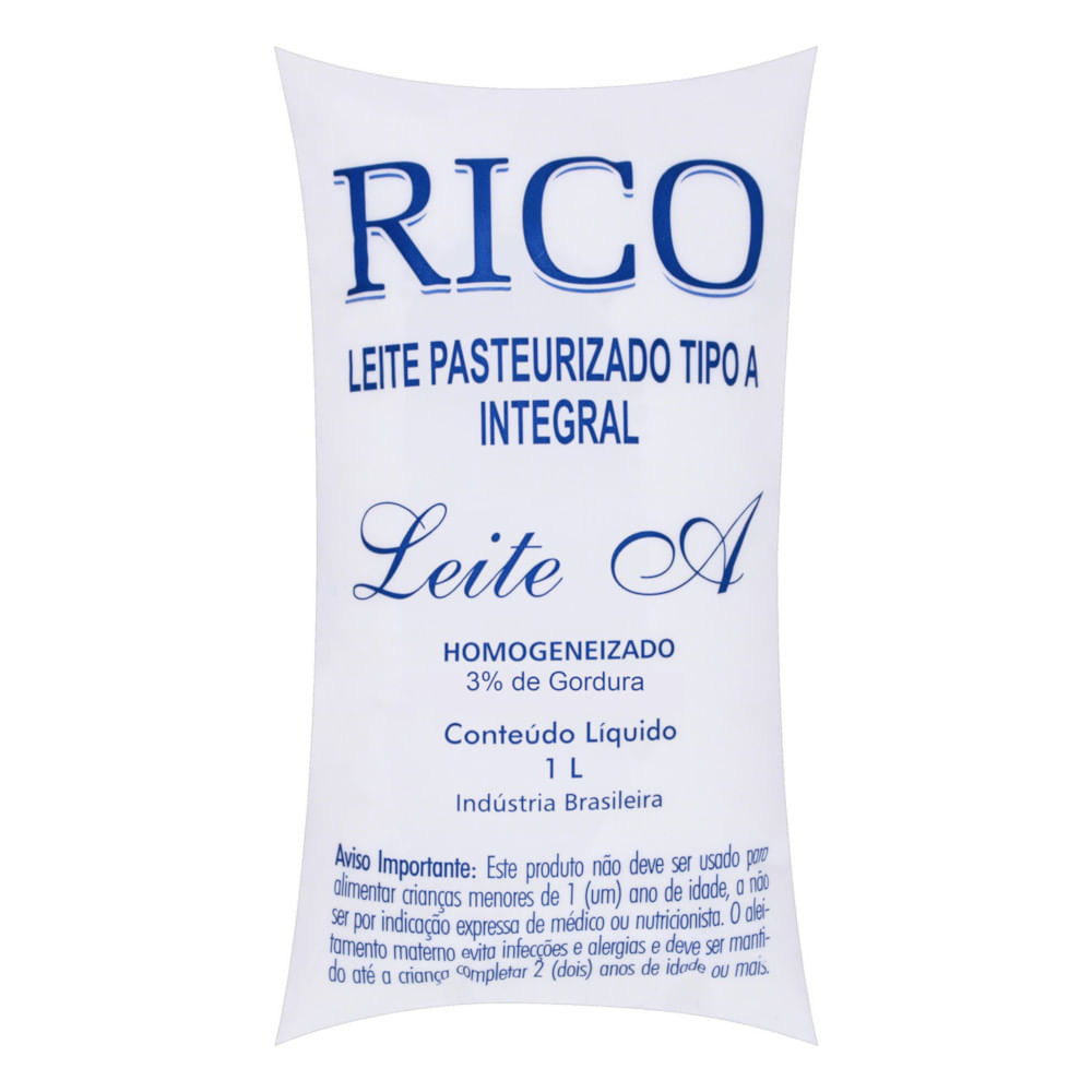 Leite Rico Pasteurizado Tipo A Integral Saco 1L