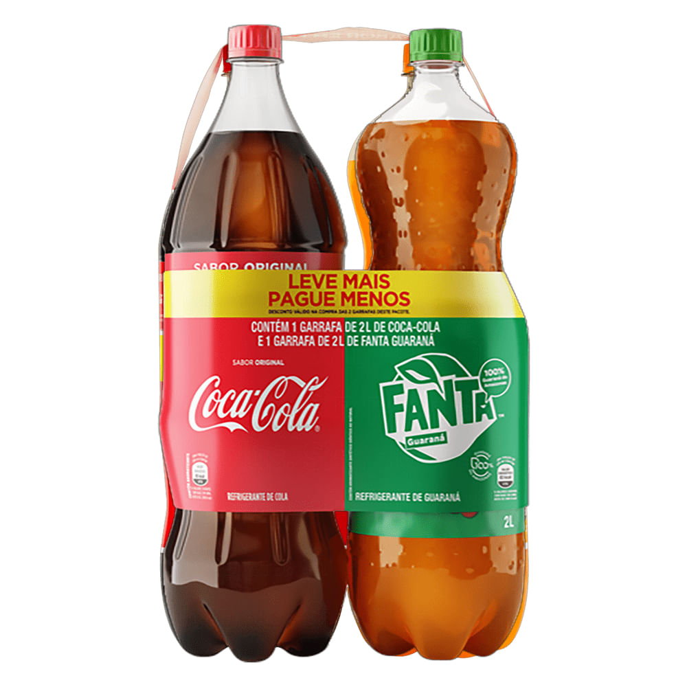 Kit Refrigerante Coca-Cola + Fanta Guaraná Leve mais e Pague Menos 2 Litros