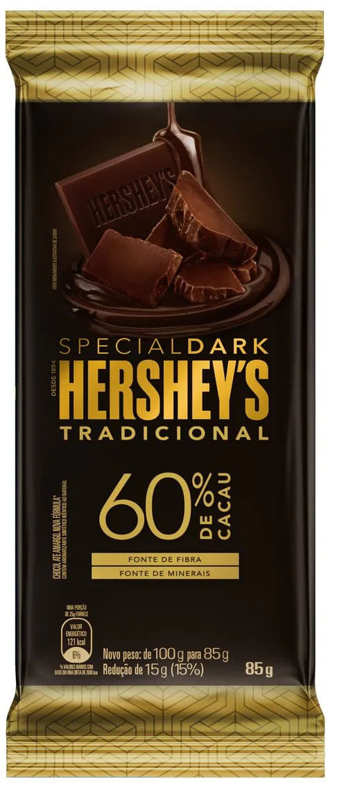 Chocolate em Barra Hershey's Dark Meio Amargo 60% Cacau 85g