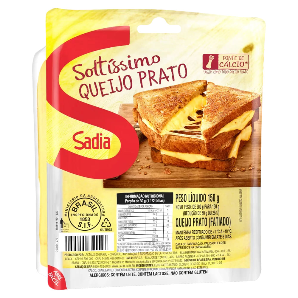 Queijo Prato Sadia Soltíssimo Fatiado 150g