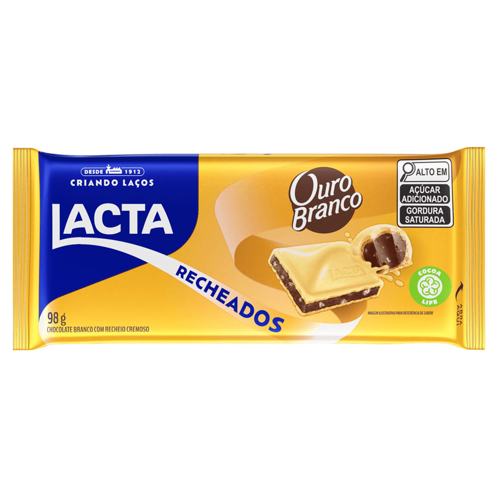 Chocolate em Barra Lacta Ouro Branco Recheado 98g