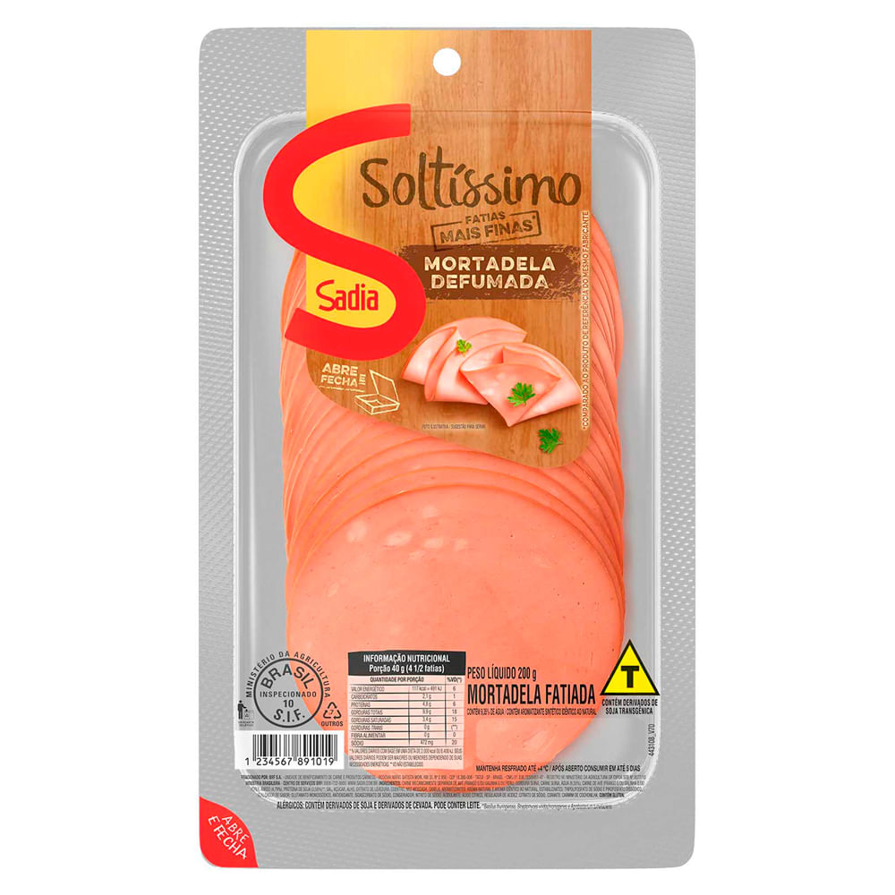 Mortadela Sadia Soltíssimo Defumada Fatiada 200g