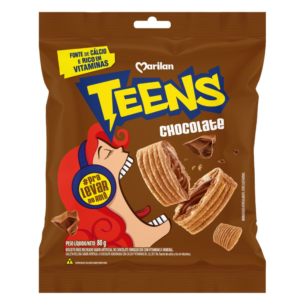 Biscoito Recheio Chocolate Marilan Teens 80g