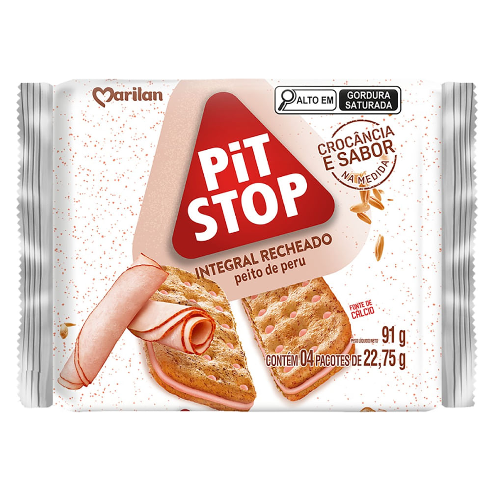 Biscoito Integral Recheio Peito de Peru Marilan Pit Stop 91g