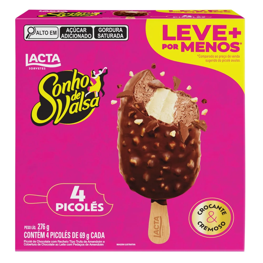 Picolé Lacta Sonho de Valsa 68g | Com 4 Unidades