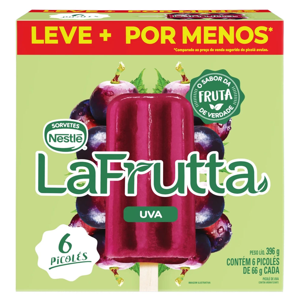 Picolé Nestlé La Frutta Uva 66g | Com 6 Unidades