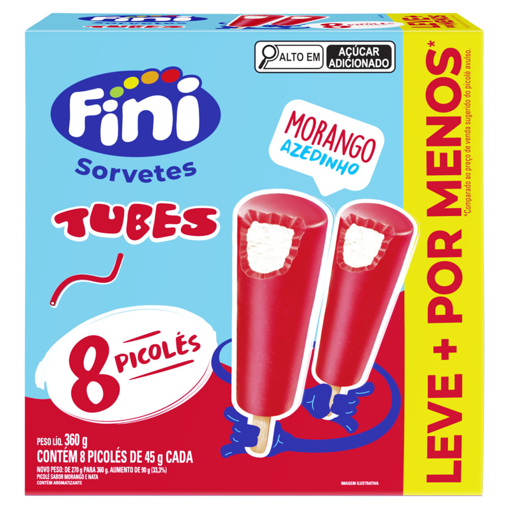 Picolé Fini Morango Azedinho 45g | Com 8 Unidades