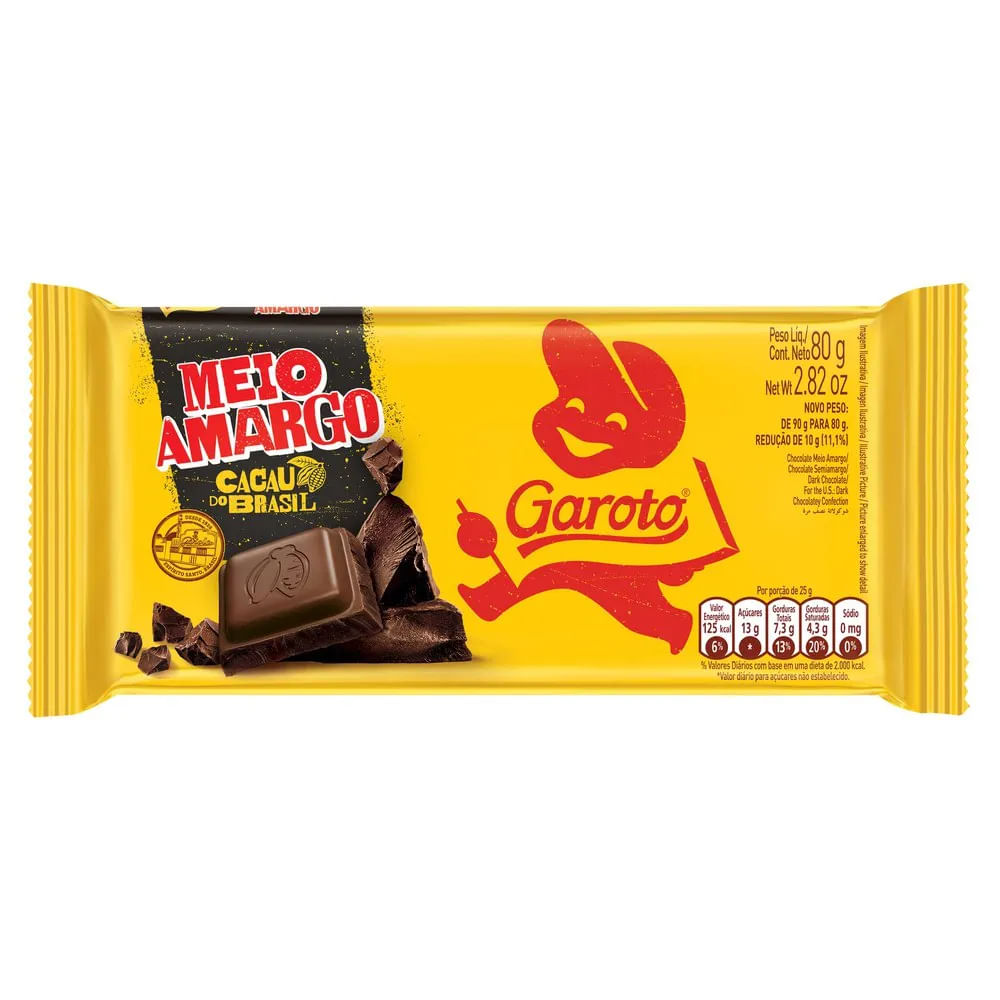 Chocolate Meio Amargo Garoto 80g