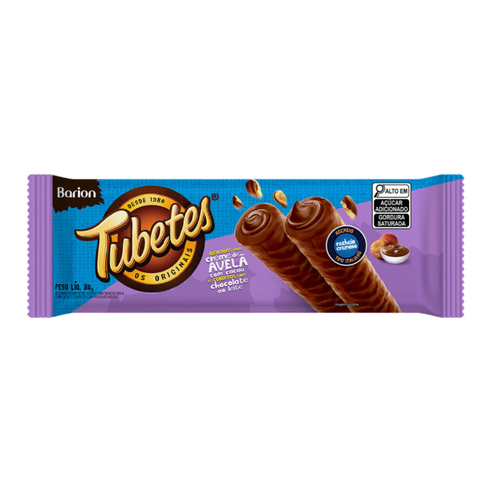 Tubetes Recheado de Chocolate Cobertura de Chocolate Barion 80g