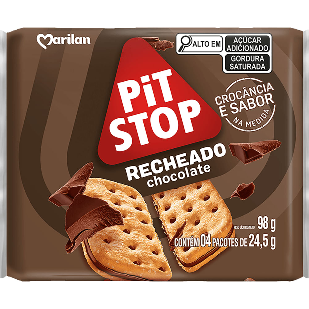 Biscoito Recheado com Chocolate Pit Stop 98g Pack com 4 Unidades