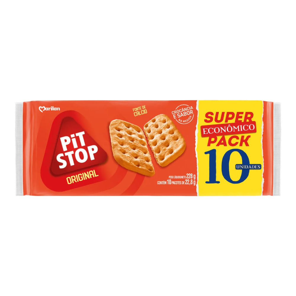 Biscoito Original Pit Stop 228g Pack com 10 Unidades