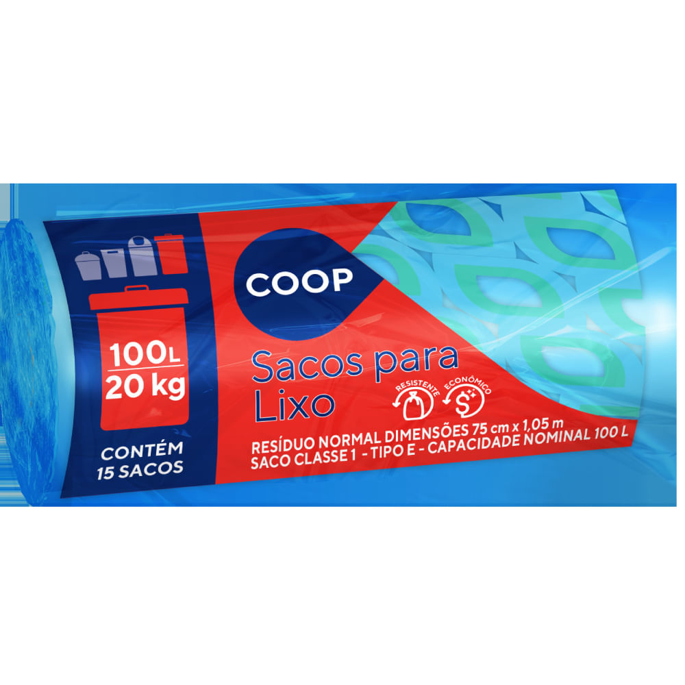 Saco para Lixo Azul 100 Litros Coop 15 Unidades
