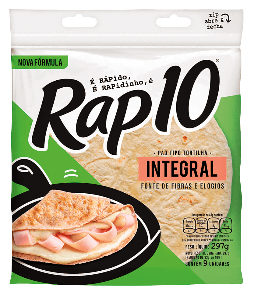 Pão Tortilha Rap10 Integral 297g