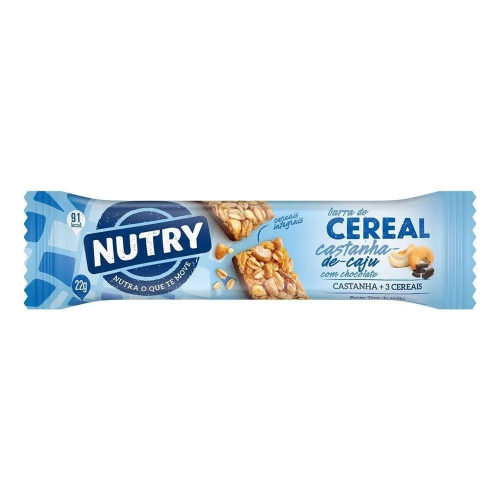 Barra De Cereal Sabor Castanha De Caju Com Chocolate Nutry 22G