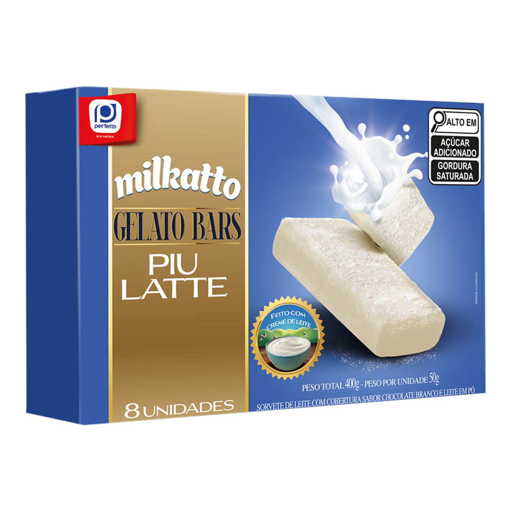 Sorvete Gelato Bars Piu Latte Milkatto Perfetto 400G