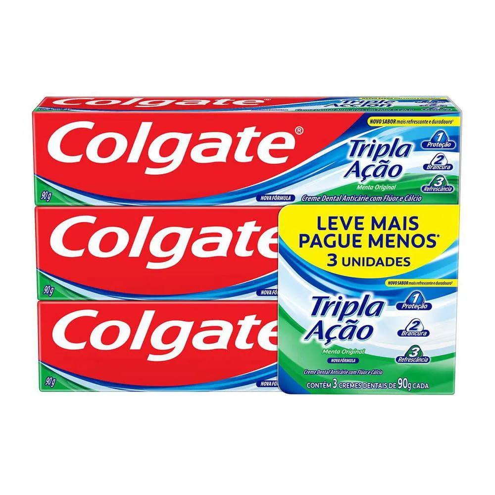 Pack Creme Dental Tripla Ação Menta Original Colgate 90G Com 3 Unidades