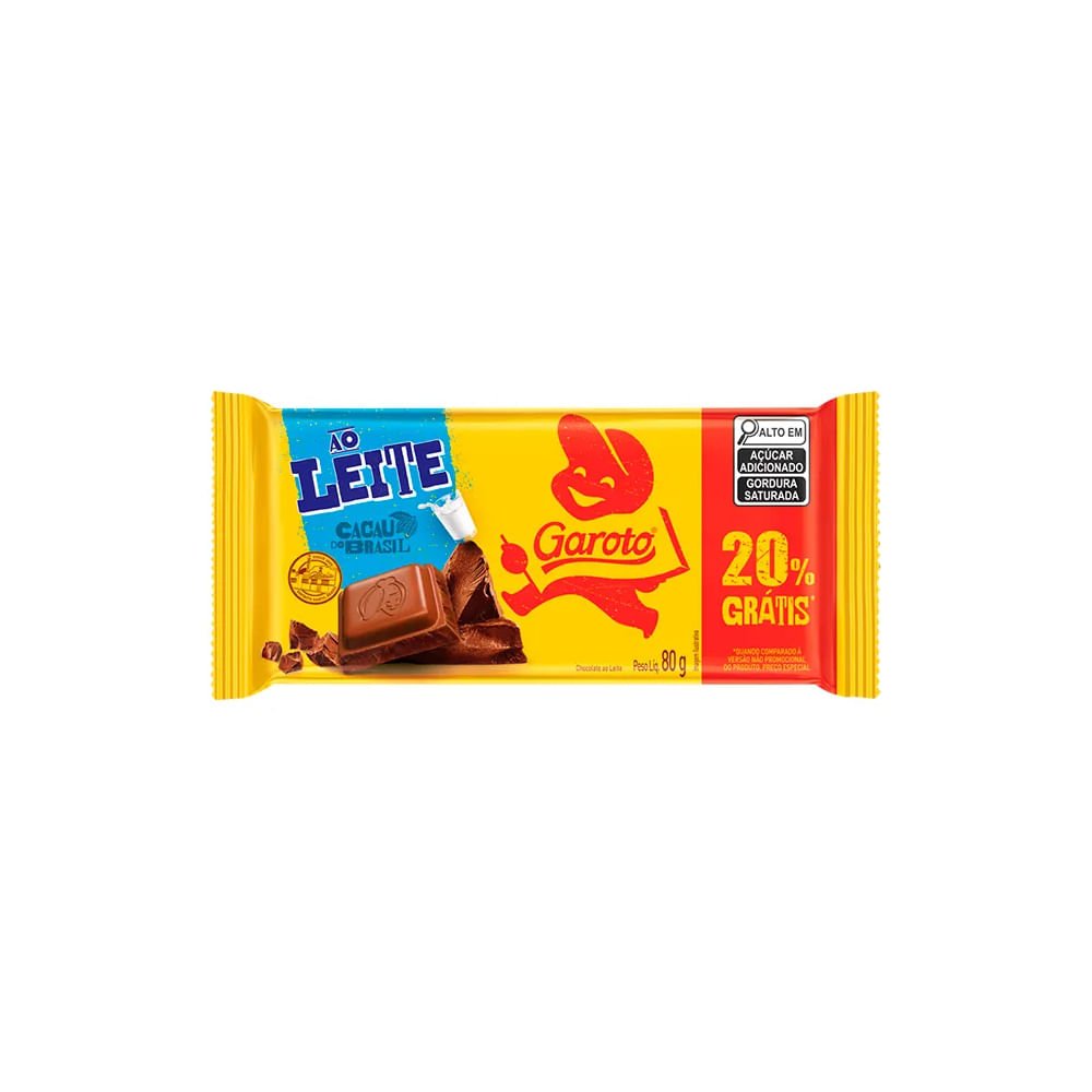Chocolate Ao Leite 20% Grátis Garoto 80G