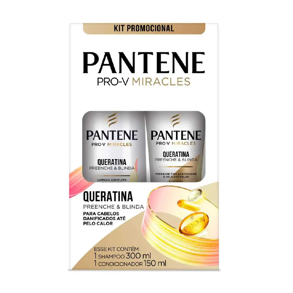 Kit Shampoo 300Ml + Condicionador 150Ml Queratina Preenche & Blinda Pantene