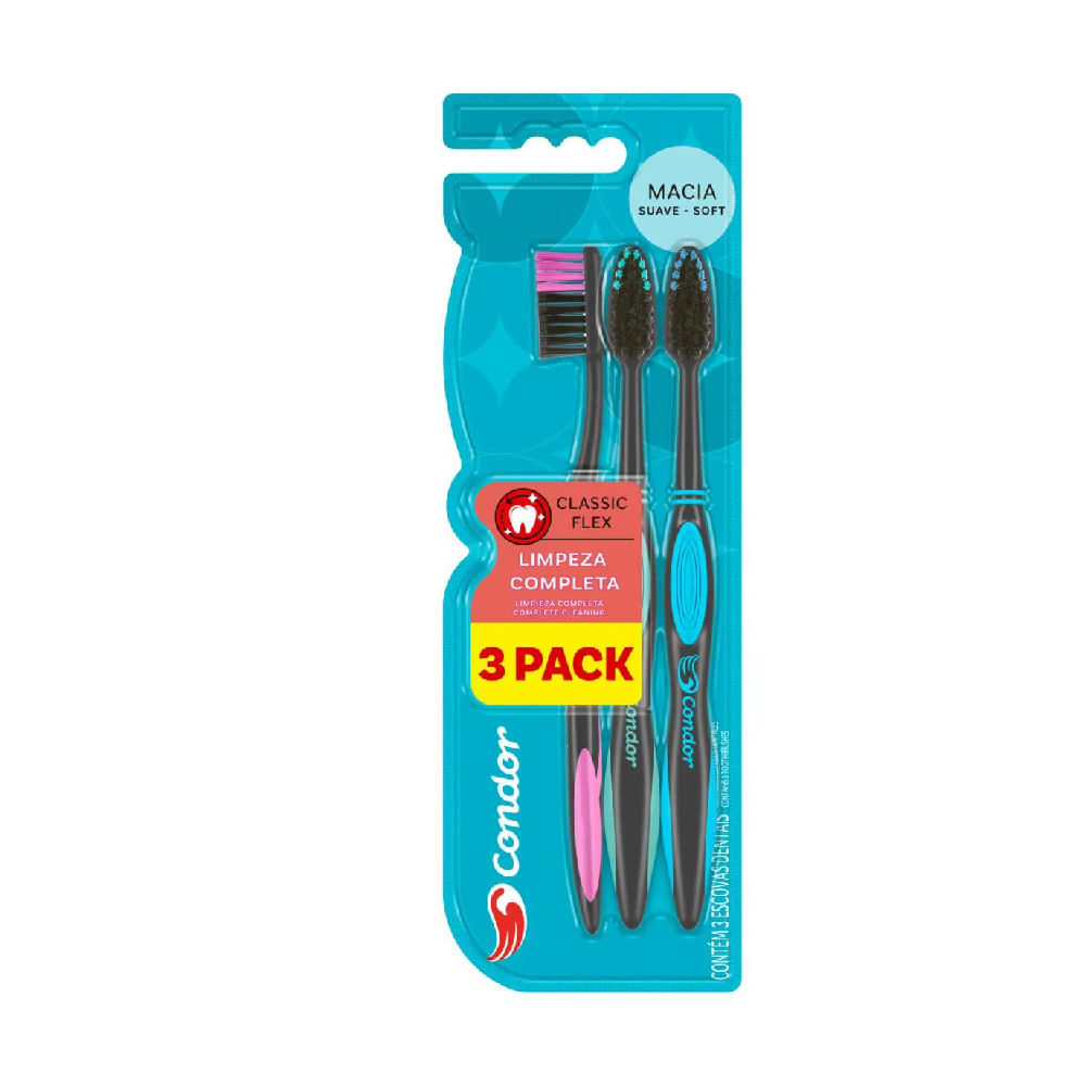 Pack Escova Dental Macia Classic Flex Condor Com 3 Unidades