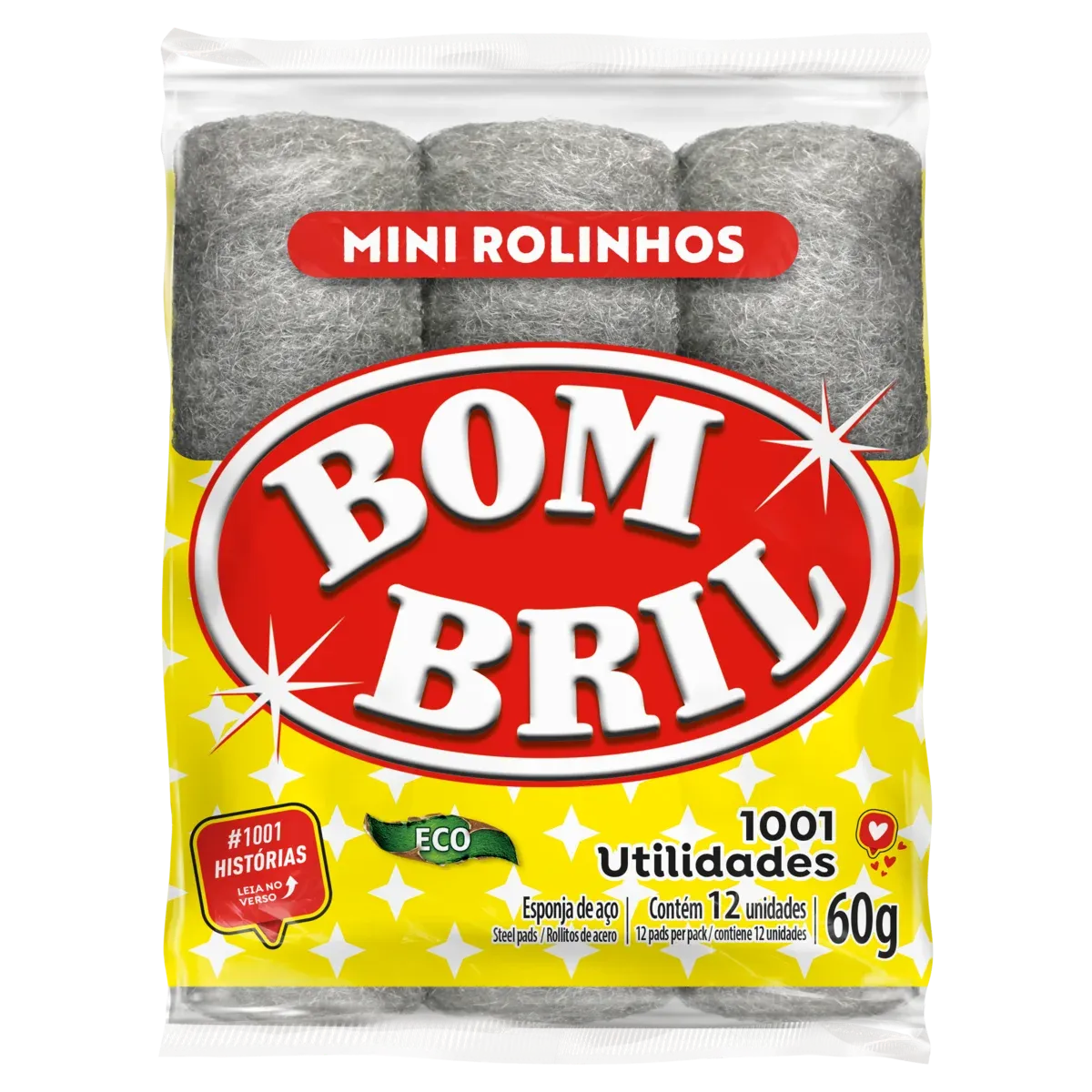 Mini Esponja Aço Rolinhos Bombril Eco 12 Unidades