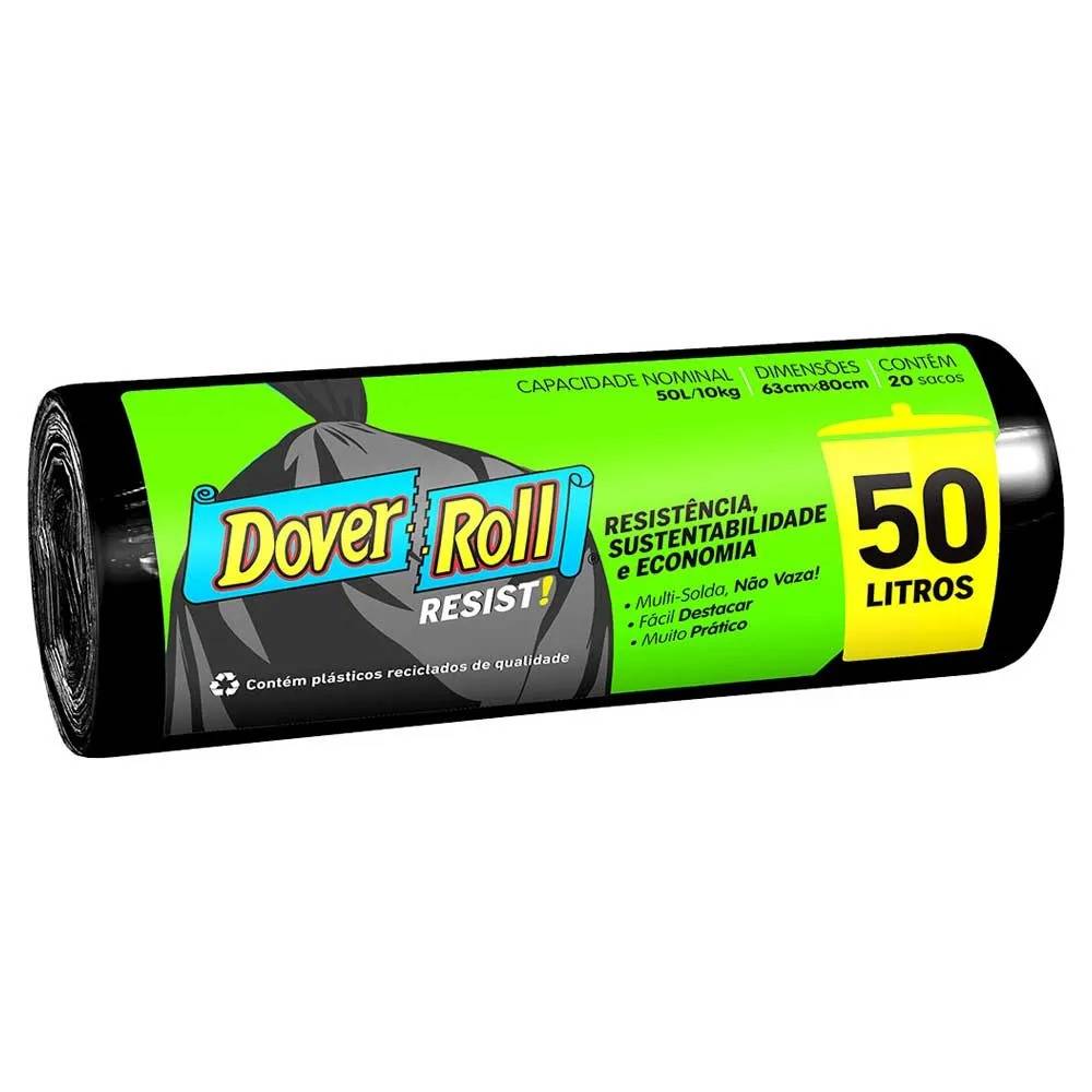 Saco Para Lixo Resist! Dover-Roll Preto 50L Com 20 Unidades